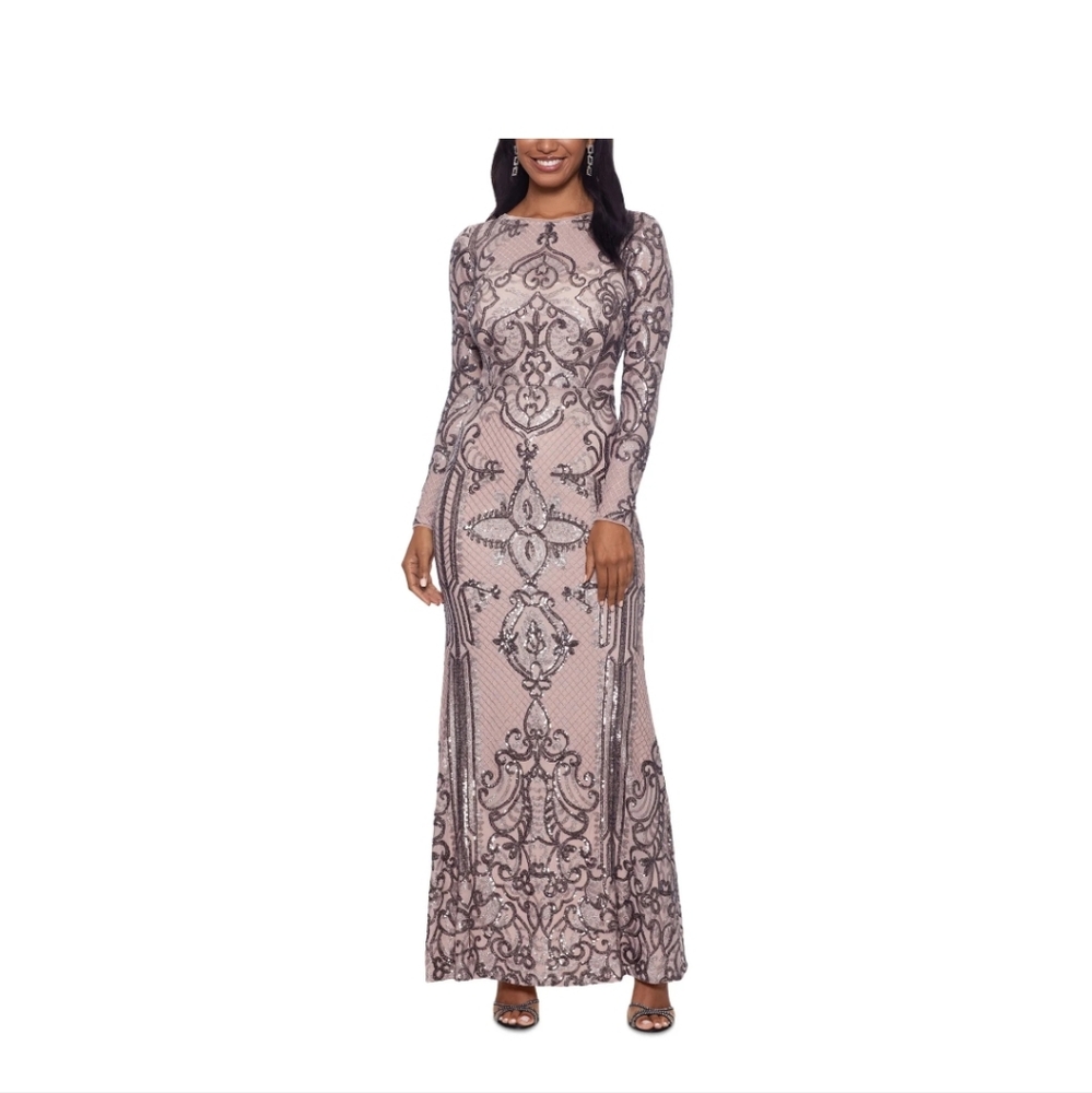 Blush modest sequin gown